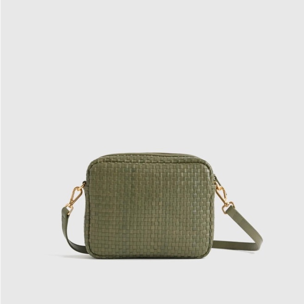 Quince Italian Leather Handwoven Crossbody in Olive